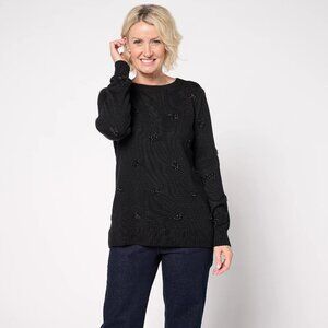 NWT New Jingle Belles by Kim Gravel Tinsel Dots Bateau Neck Black Sweater Size S